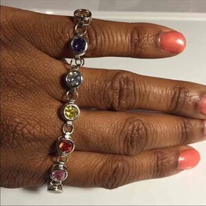 Sterling Silver Muti Color Sim Diamond Bracelet